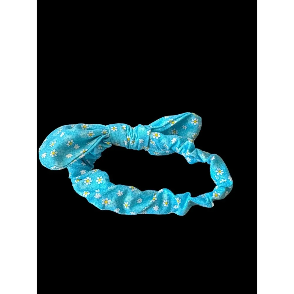 Toddler Girls Blue Floral Daisy Bow Headband Elastic Knotted Hair Accessory